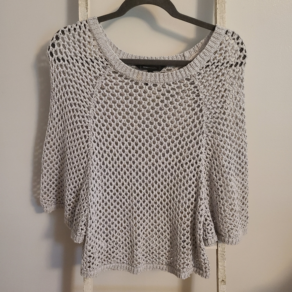 BCBGMaxAzria Medium KARA batwing dolman sleeve gray open knit sweater - Picture 1 of 6